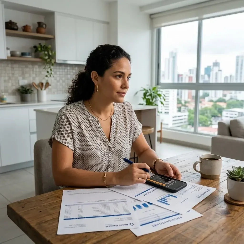 Mujer panameña calculando los números de primera vivienda en Panamá 2026